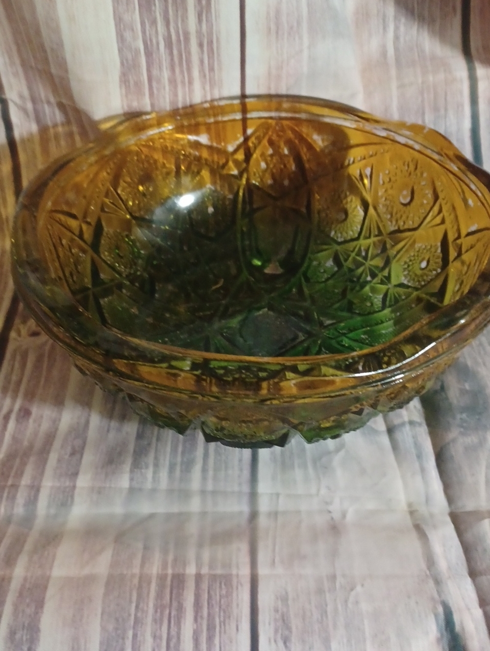 Vintage  Jeanette Glass Amber Yellow  Green Footed Bowl Dish